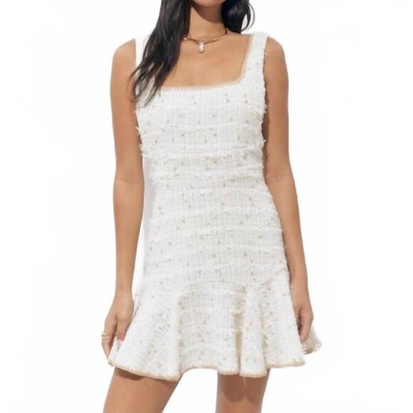 NEW ADELYN RAE salina tweed mini dress in ivory - Picture 1 of 5